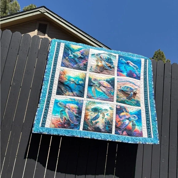 Sea Turtle Themed Quilt, machine quilted - Picture 11 of 13